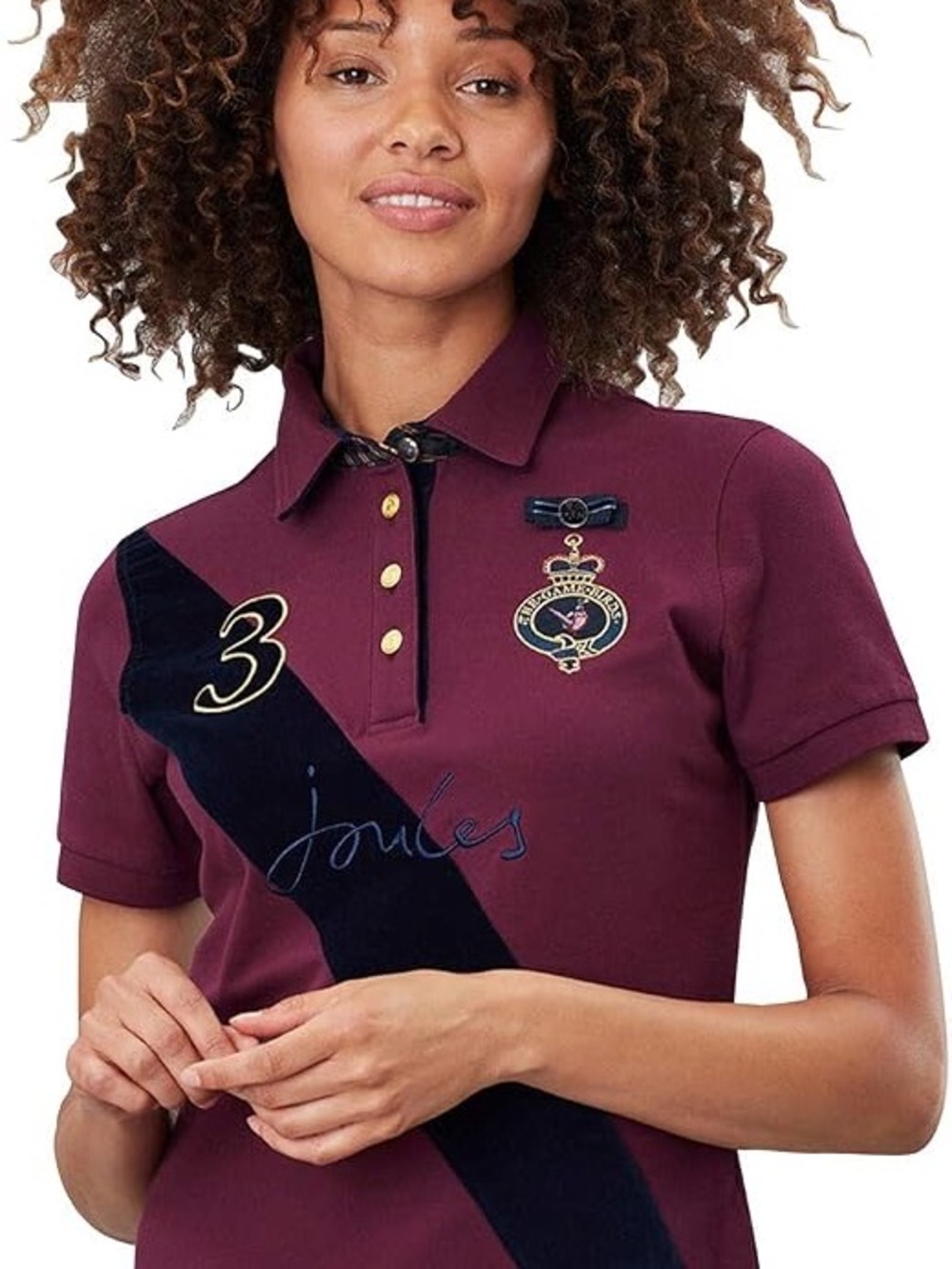 The Game Women's Burgundy Short Sleeve Polo with Navy Diagonal Stripe